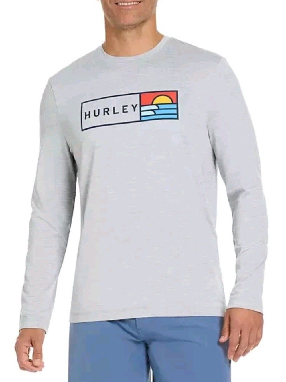 Hurley Men's Light Gray Long-Sleeve Logo Tee